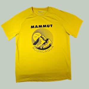 Mammut Aconcagua Graphic T-Shirt Mens XL Yellow Mountain Hiking Swiss Design